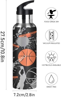 Sport Ball Basketball Player Sport Water Bottle with Straw, Vacuum Insulated Stainless Steel Thermal Flask