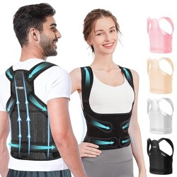 Fit Geno Back Brace Posture Corrector for Women and Men, Shoulder Straightener, Adjustable Full Back Support