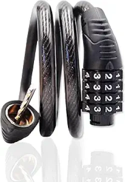 Combination Bike Cable Lock - 4 Digit, 32 inch Long Coiled Security Resettable Cable Lock, Anti-Theft Accessories