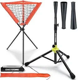 Eastgoing Heavy Duty Baseball and Softball Portable Travel Batting Tee with Baseball Ball Caddy