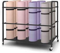 Yoga Mat Storage Rack Basket Workout Equipment Home Gym Storage Rack with Wheels Yoga Mat Holder Exercise & Fitness Organizer for Dumbbell