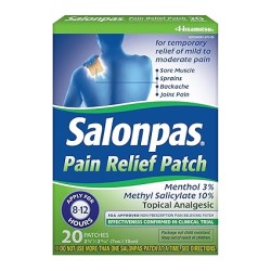 Salonpas Pain Relief Patch, 20 Count (Pack of 1), Up to 12 Hours Temporary Relief of Mild to Moderate Pain