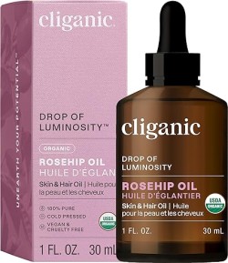 Cliganic Organic Rosehip Seed Oil for Face, 100% Pure | Natural Cold Pressed Unrefined Non-GMO | Carrier Oil for Skin, Hair & Nails