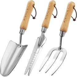 Berry&Bird Gardening Hand Tool Set - 3PCS Stainless Steel Garden Tool Kit Multifunctional Tool with Wooden Handle Trowel