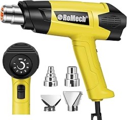 ROMECH Heat Gun, Heavy Duty Fast Heating, Variable Control 120°F~1200°F (50?-500?) 4 Nozzles Heat Gun for Crafting