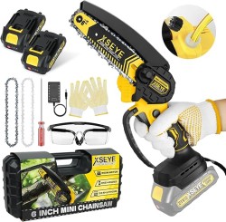 XSEYE Mini Chainsaw Cordless 6 Inch, Handhled Chainsaw with 2 Batteries&Auto Oil System, Electric Chain saw for Woodwork Cutting Tree